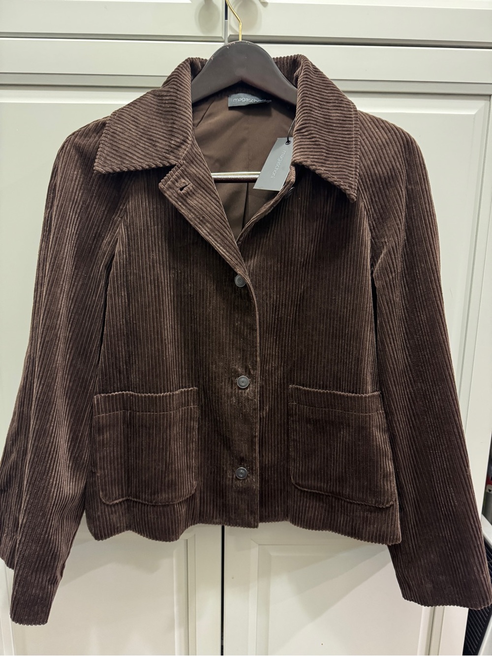 Magaschoni Brown Corduroy Cropped Swing Jacket Size 8